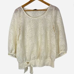 Deletta XS beige lace mesh top blouse Anthropologie Modcloth
